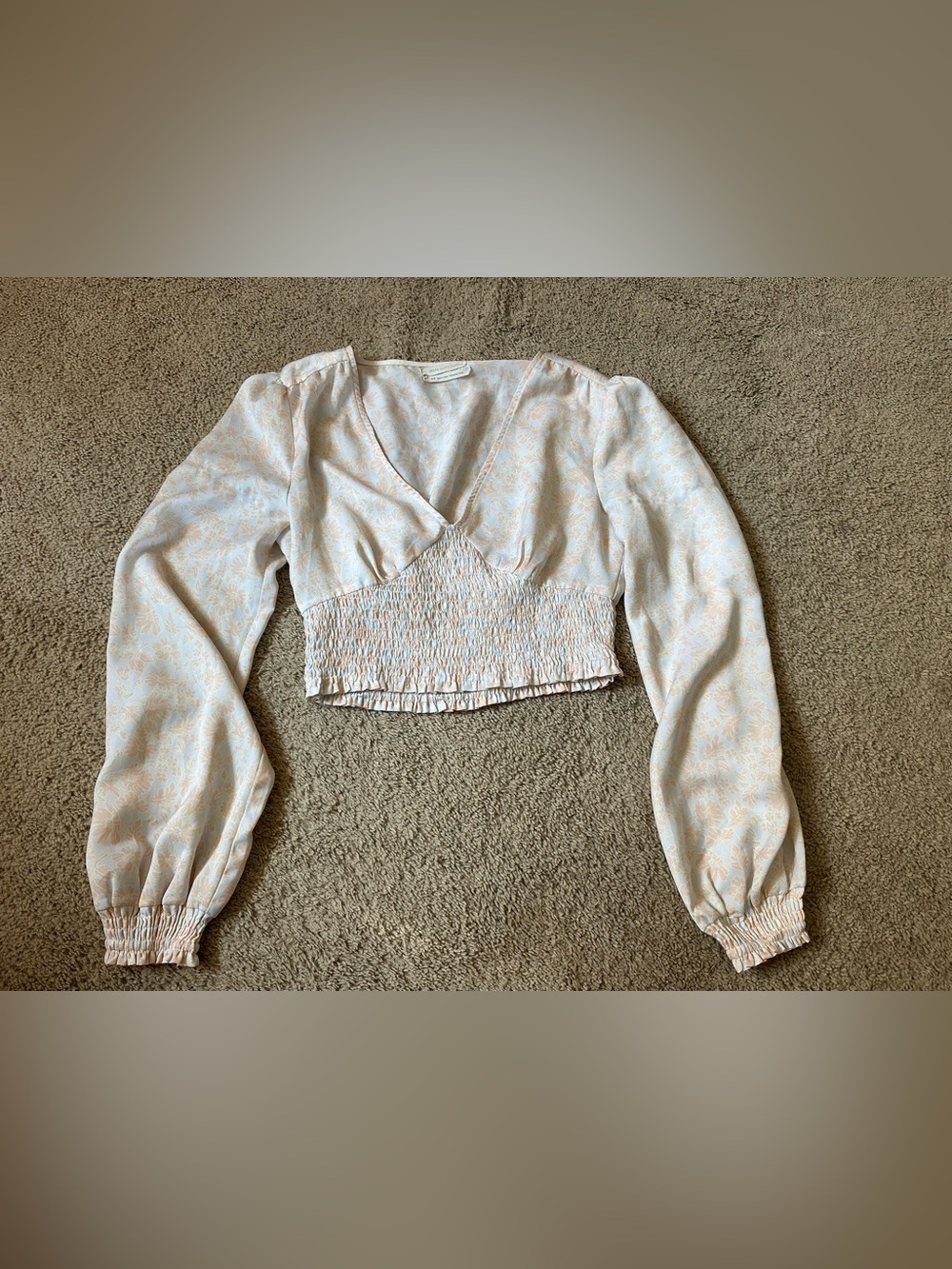 Urban Outfitters Floral Smocked Balloon Sleeve Cropped Blouse.